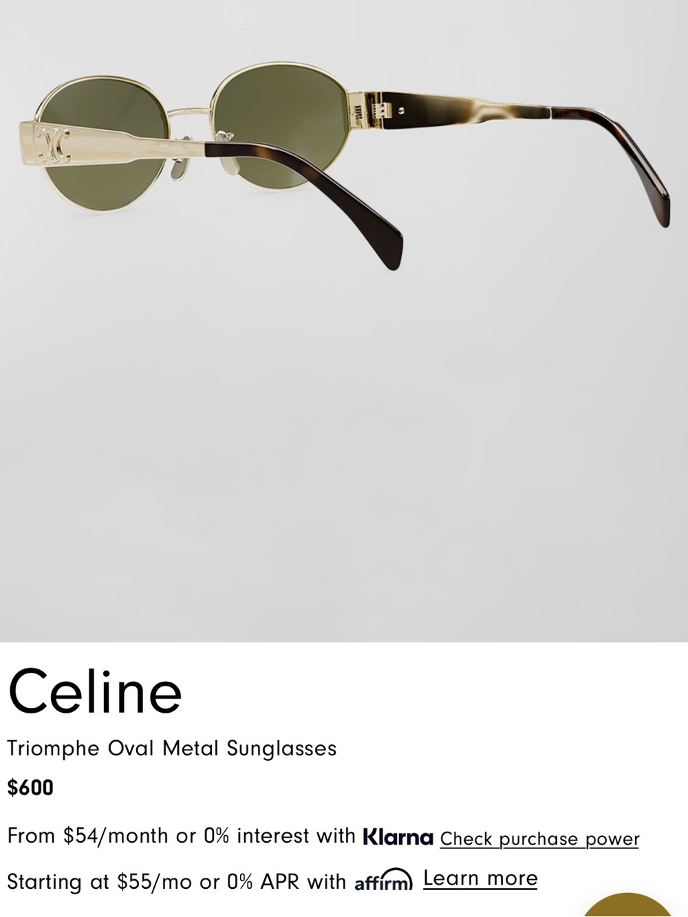 Celine Triomphe Oval Metal Sunglasses in Shiny Endura - Picture 5 of 7